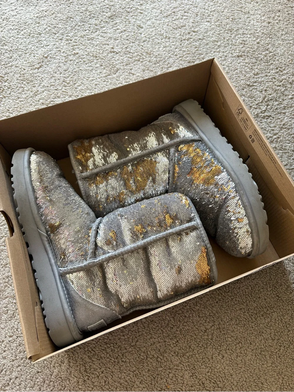 UGG Classic Short Cosmos Sequin Boots - Silver/Gold